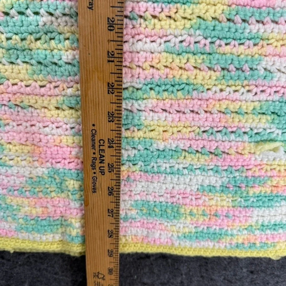 Crochet Baby Blanket Pastel Yellow Pink Green Handmade Knit‎ Afghan